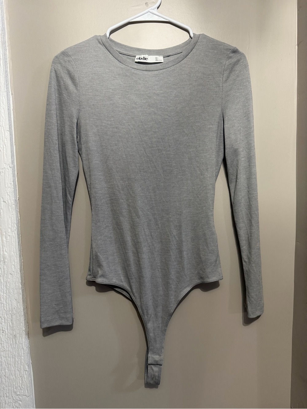 Elodie Light Gray Long Sleeve Crew Neck Bodysuit